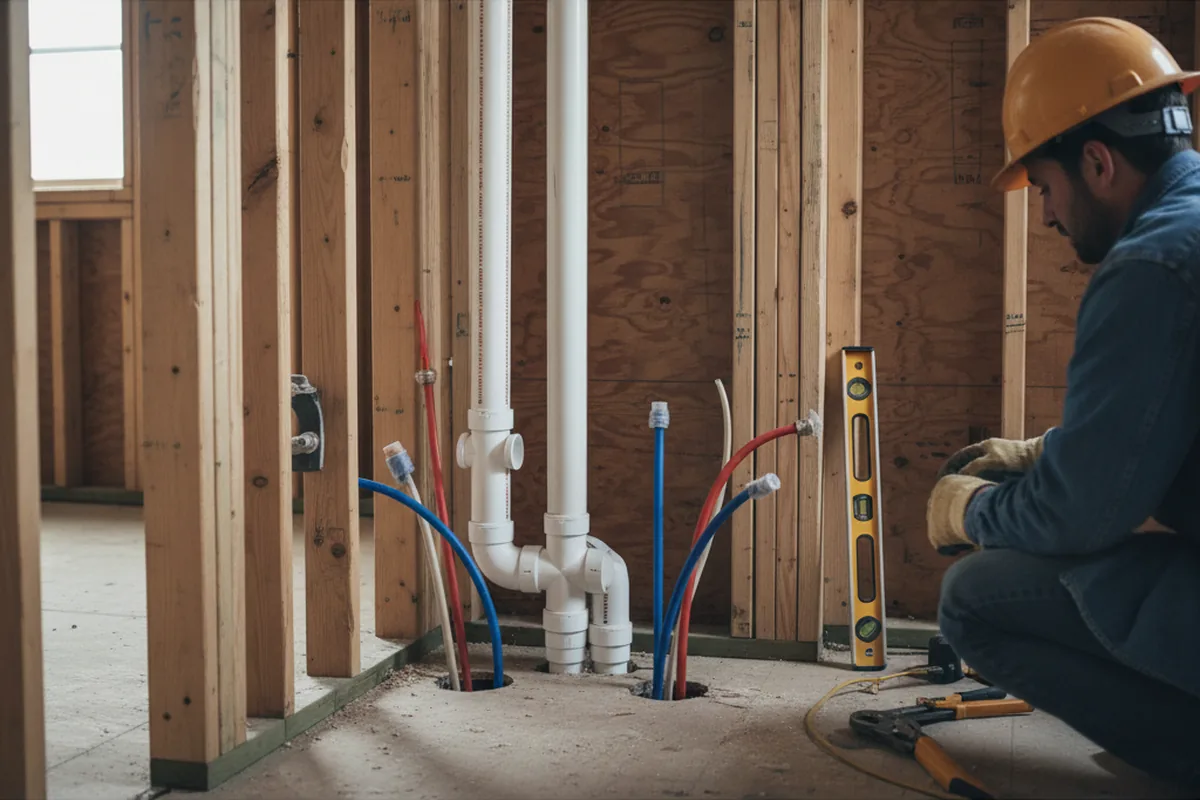 Drain and supply rough-in during Sump Pump Repair in Columbus